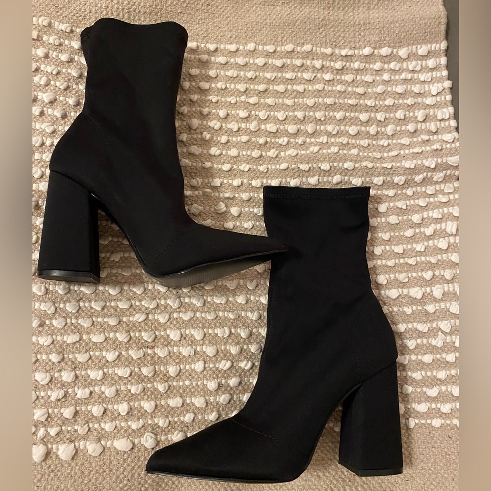 NEW Black Block Heeled Sock Booties